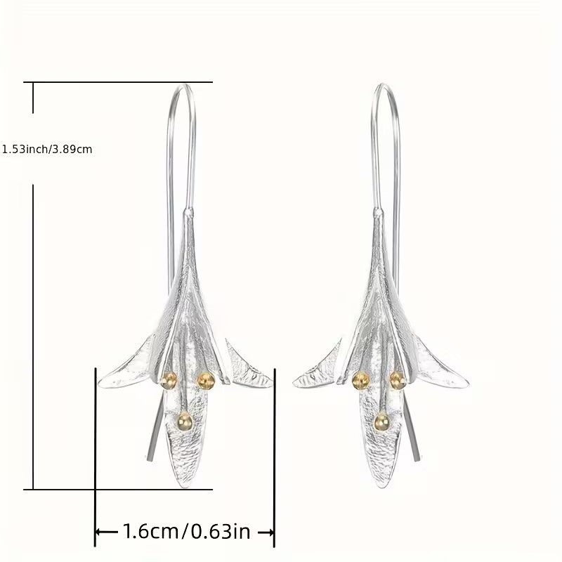 Female Fashion Vintage Blooming Flowers Two Tone Dangle Hanging Engagement Jewel