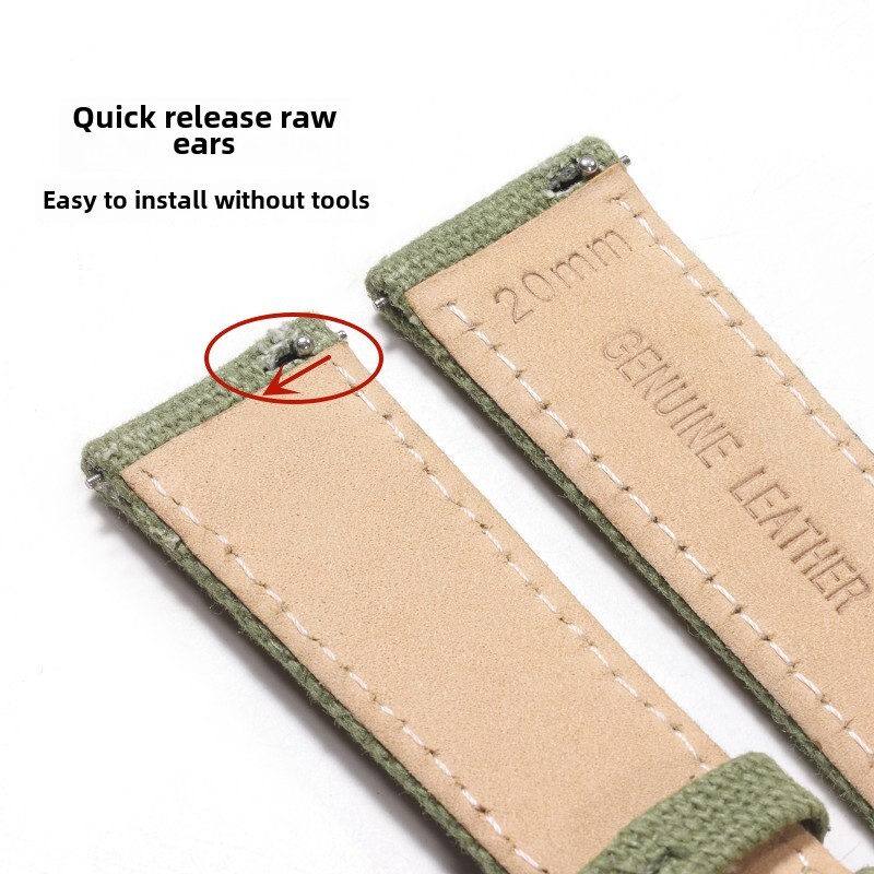 Quick Release Nylon Canvas Leather Watch Band Brushed Pin Buckle Strap Mens 20mm