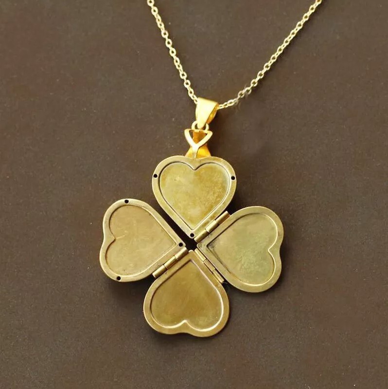 Four Photo Locket, Heart Shaped Locket Necklace Gold Jewelry – Gift