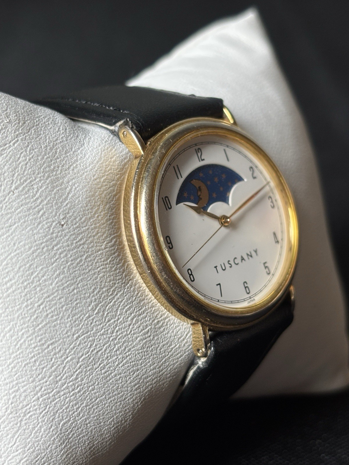 Vintage Tuscany Moon Phase Quartz Watch Japan Movt Gold Tone 33MM New Battery