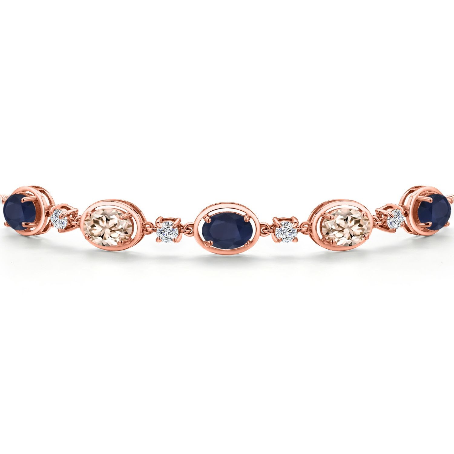 18K Rose Gold Plated Silver Sapphire and Peach Morganite and Lab Grown Diamond
