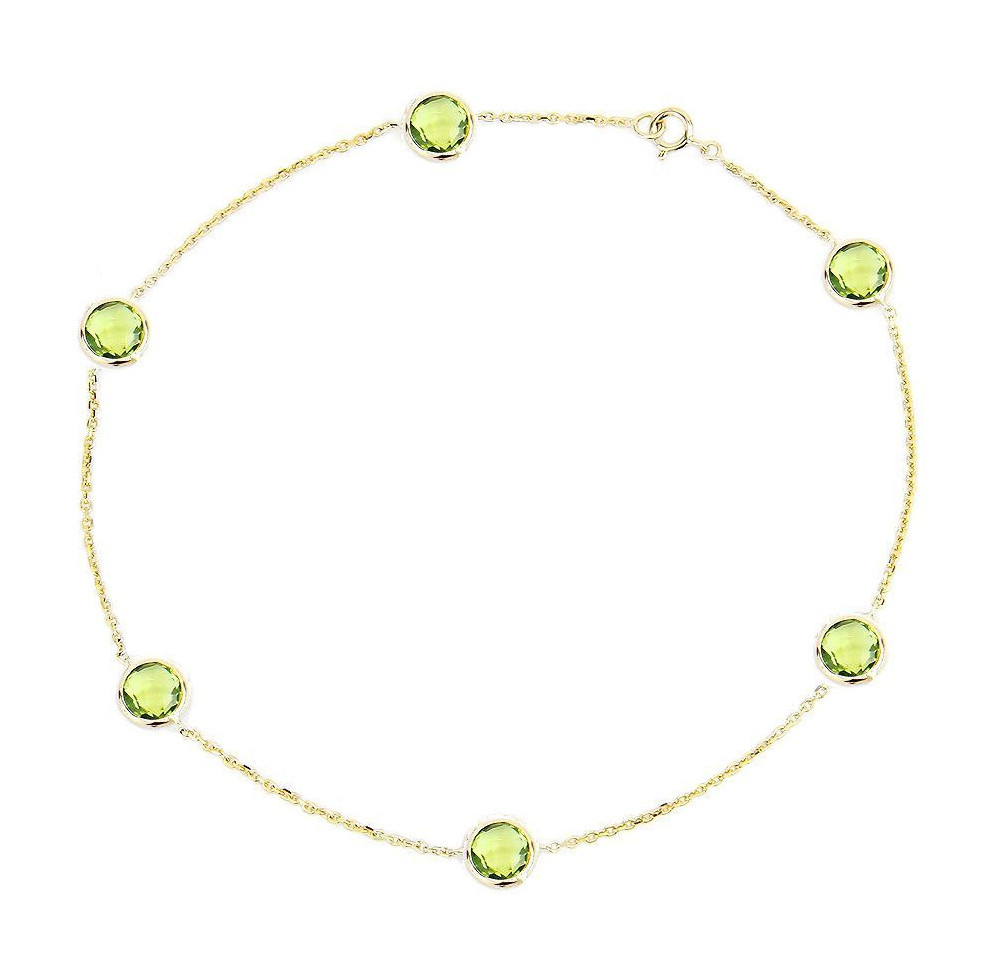 14K Yellow Gold Anklet Bracelet With Peridot Gemstones 9.5 Inches