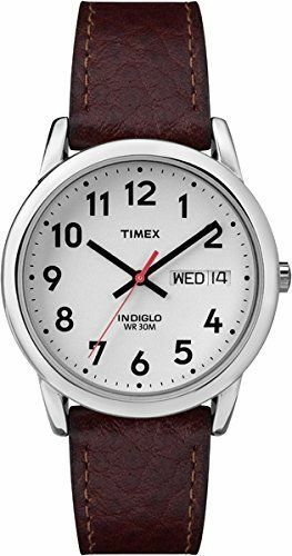 Timex T20041, Men’s Easy Reader Brown Leather Watch, Indiglo, Date, 35MM Case