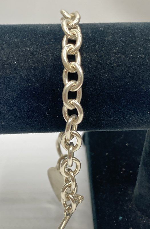 Sterling Silver 925 Heart Charm Toggle Bracelet RM India 7.5″ 30.0g