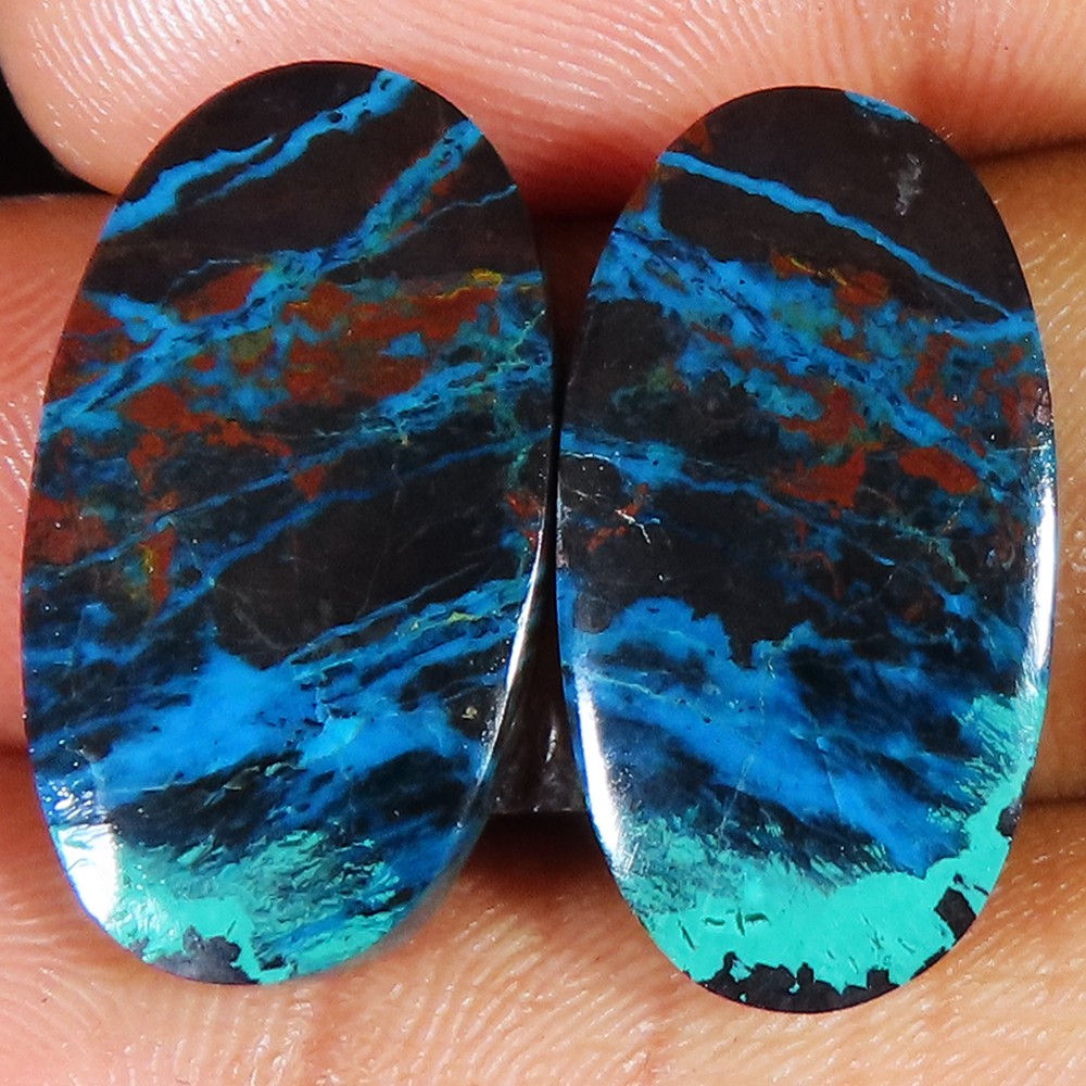 28.00 Cts Natural AZURITE Pair Healing Oval Shape Gemstone 12x23x3 mm gm_848