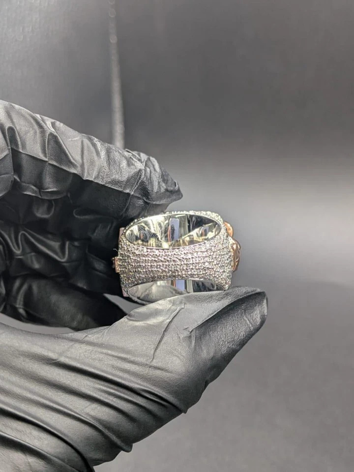Custom Name Ring Lab Created Diamond Iced Hip Hop Style 14k Two Tone Gold Plated