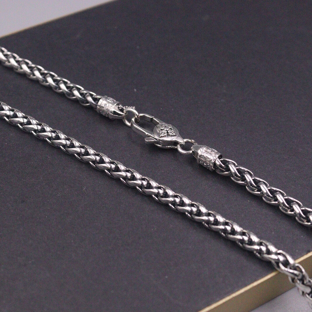 Real 925 Sterling Silver Necklace Men’s 5mm Wide Wheat Chain Link 22inch