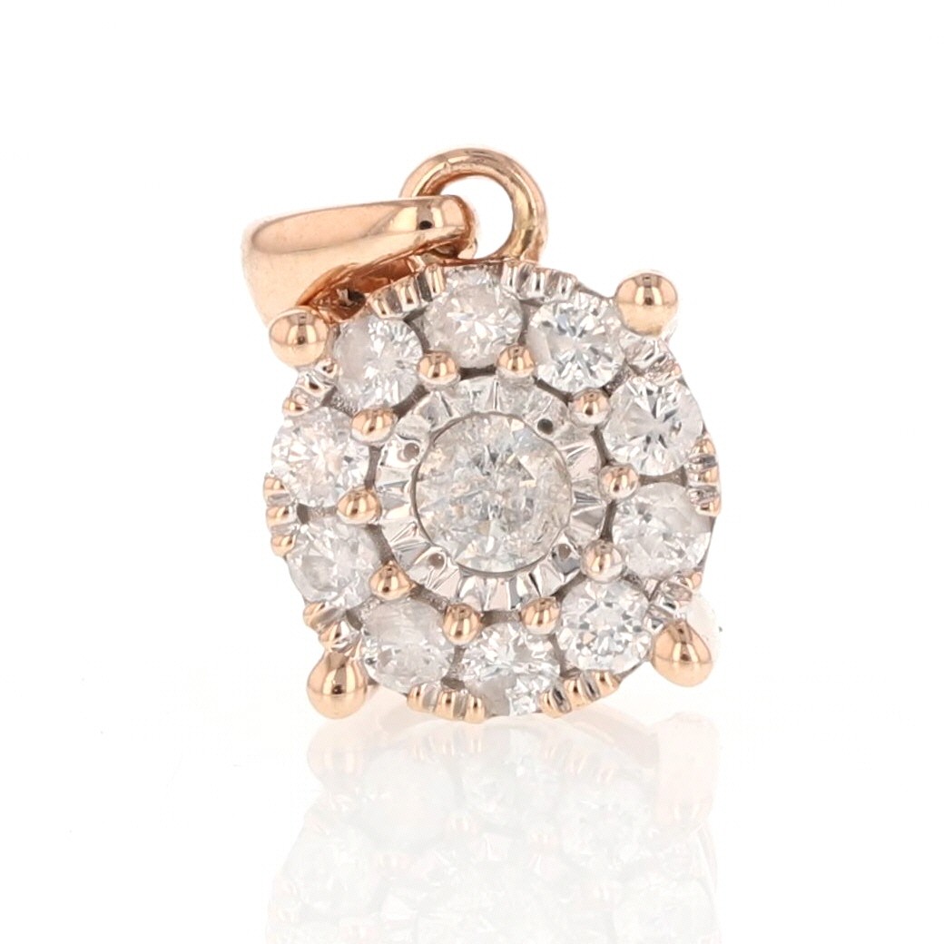 .37ctw Round Cut Diamond Halo Cluster Pendant No Chain 14k Rose Gold 1.40 Grams
