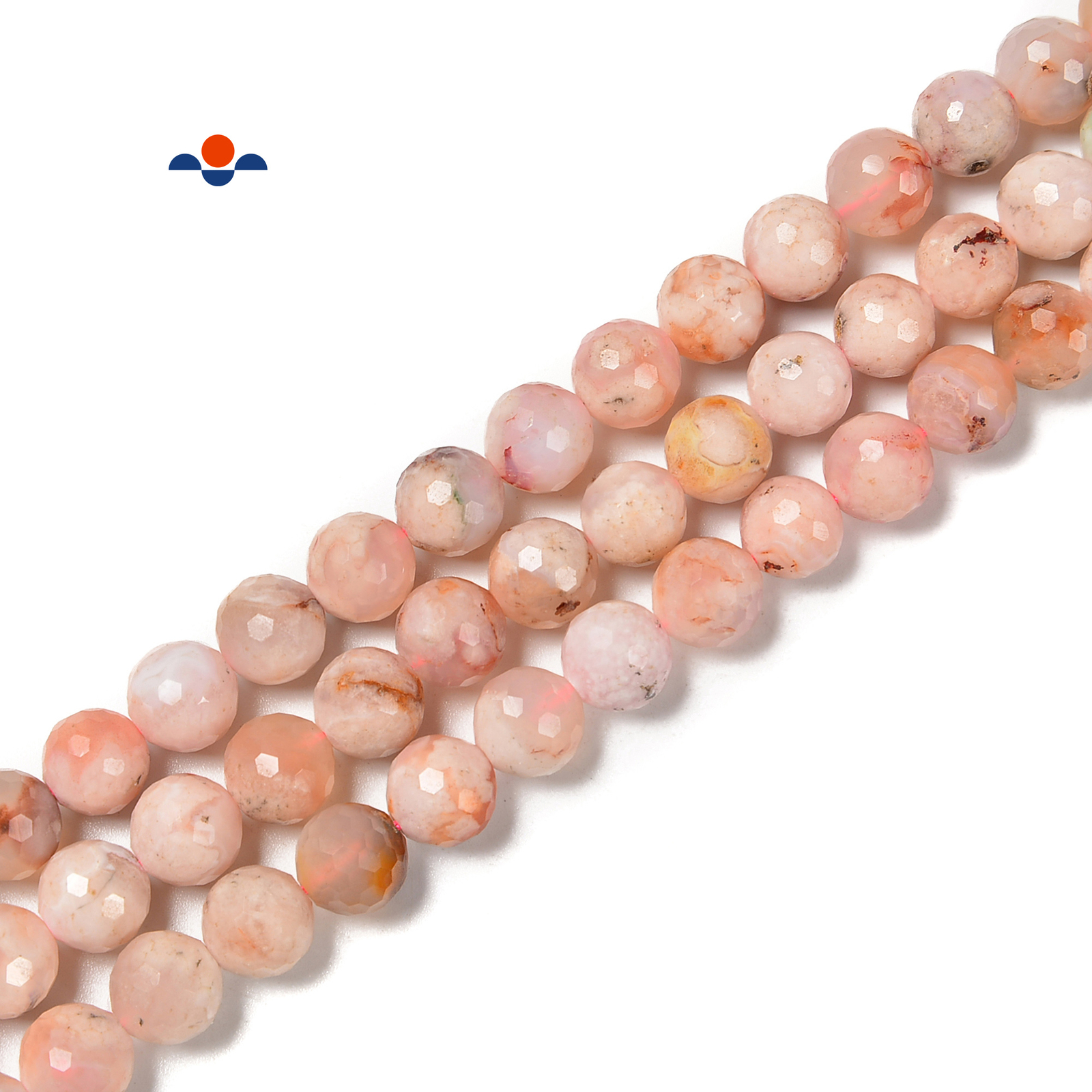 Natural Cherry Flower Sakura Agate Faceted Round Beads 8mm 10mm 15.5” Strand