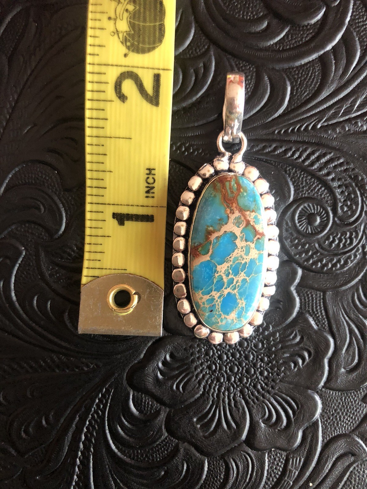 Blue with Brown Yellow Web Matrix Turquoise Pendant 2” Artisan