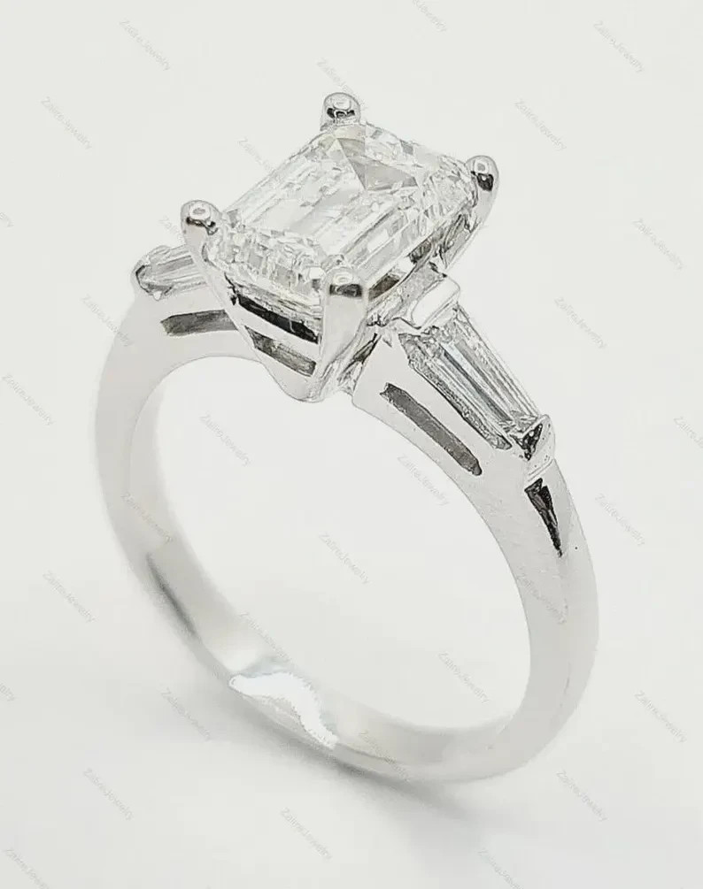 3 Ct Emerald F/VS1 Lab Grown Diamond Women Engagement Gift Ring 14K White Gold