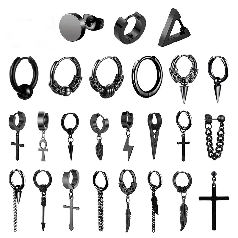 1 Pairs Punk Stainless Steel Stud Earrings Black Earrings Set For Men Women