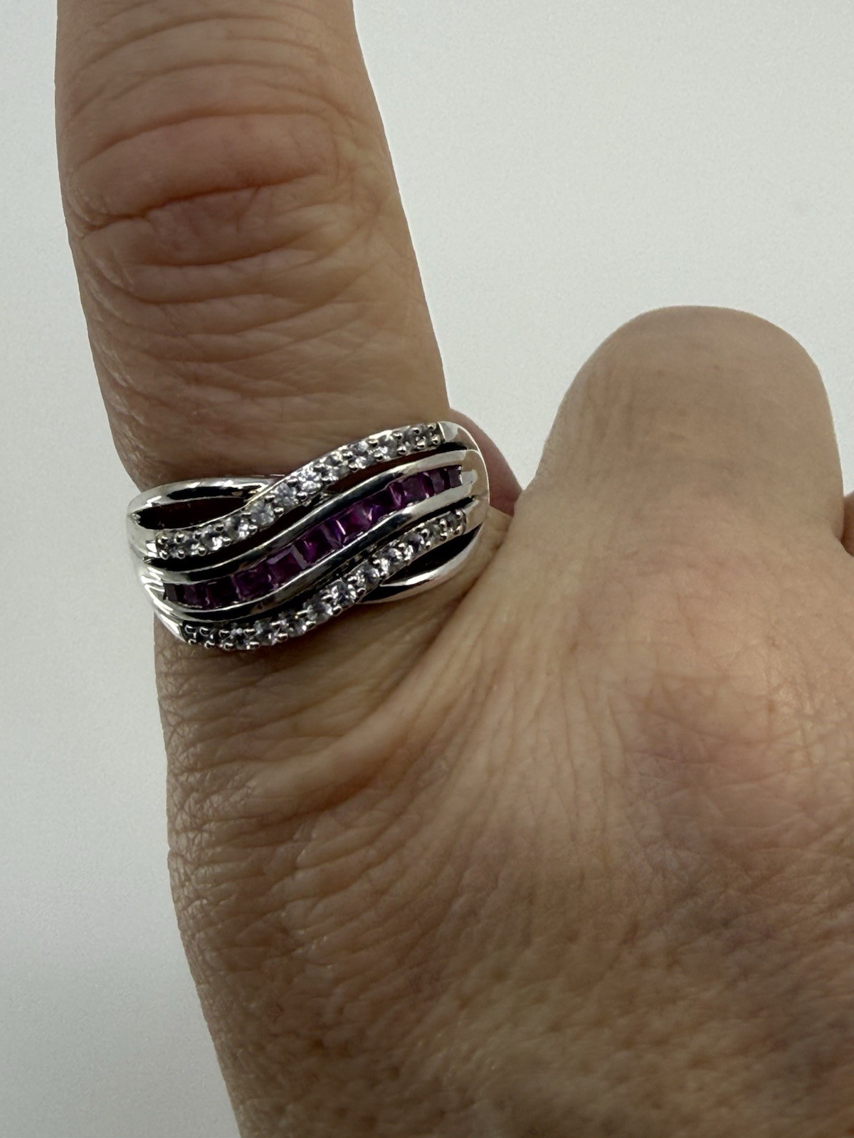 SUN Sterling Silver w/ Pink Sapphire Stones Ring – 5.46g – Size 10.25