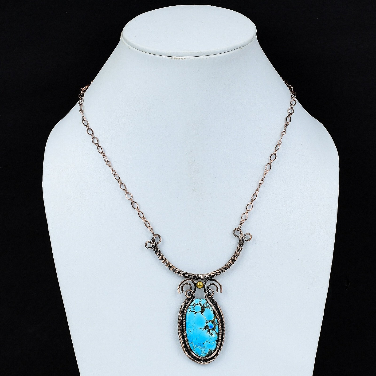 Women Day Sale Tibetan Turquoise Copper Wire Wrapped Necklace Adjustable 18.0″