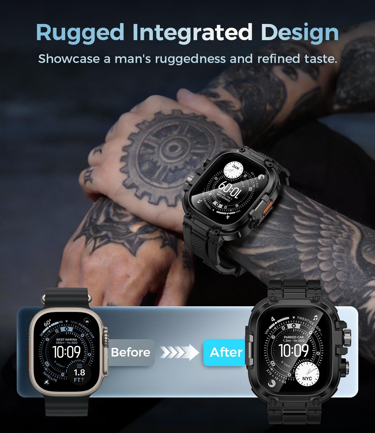 Goton Rugged Case with Band for Apple Watch Ultra 3/2/1 49mm, Military Grade …