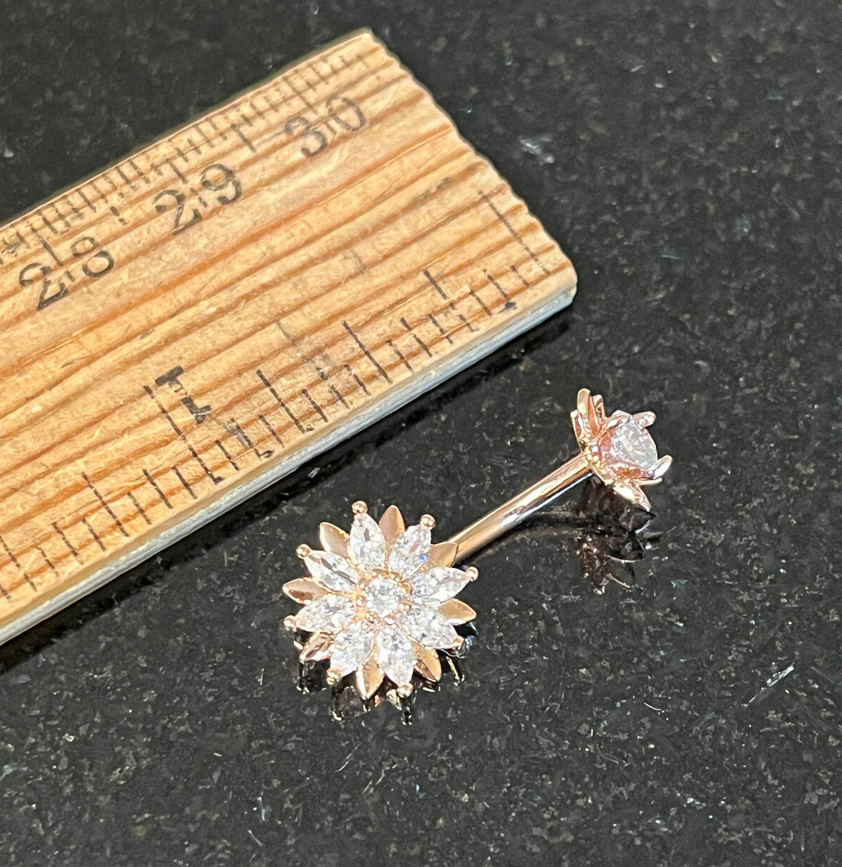 1pc Marquise CZ Gem Flower Belly Button Ring Internally Threaded Navel Naval