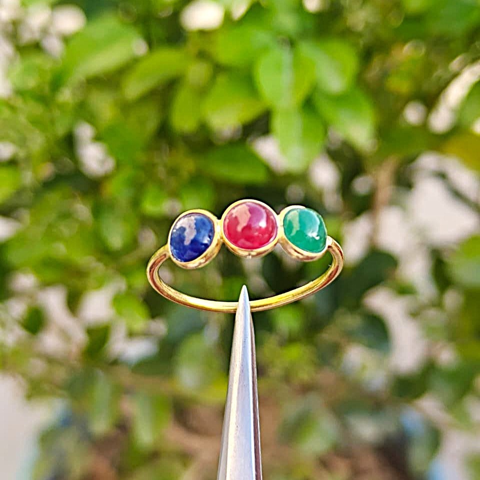 Blue Sapphire, Ruby, Emerald Gemstone Handmade 925 Solid Silver Gold Plated Ring