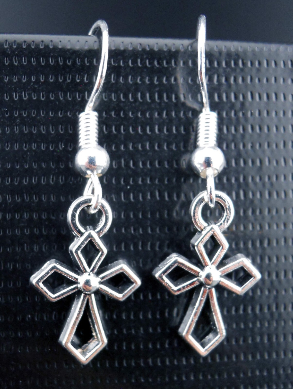 Cross Earrings Sterling Silver Ear Wires Tiny Fancy Pointed Crosses Jesus