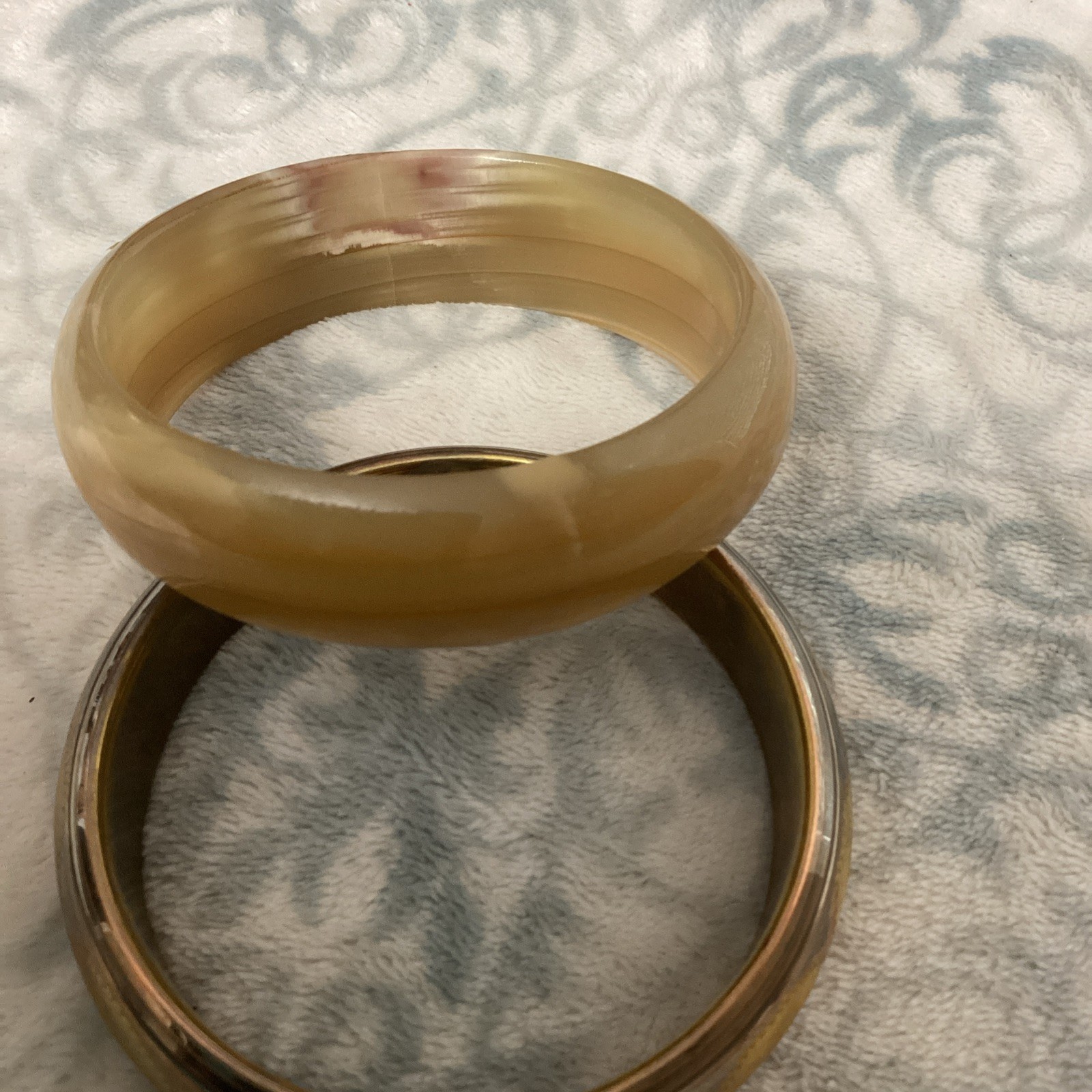 Vintage 2 Bangle Bracelets Brown Marble Rose Gold With A Gold Design