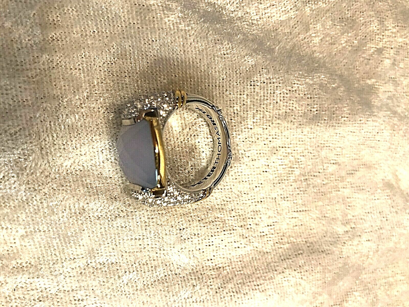 PETER THOMAS ROTH BLUE CHALCEDONY & TOPAZ, STERLING & GOLD RING SIZE 7 (M1584-20