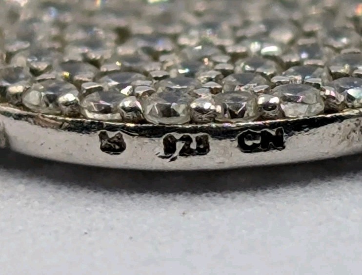 Signed Sterling Silver Pave CZ Circle Cable Chain 925 Necklace 15.75″-18.5″ Adj.