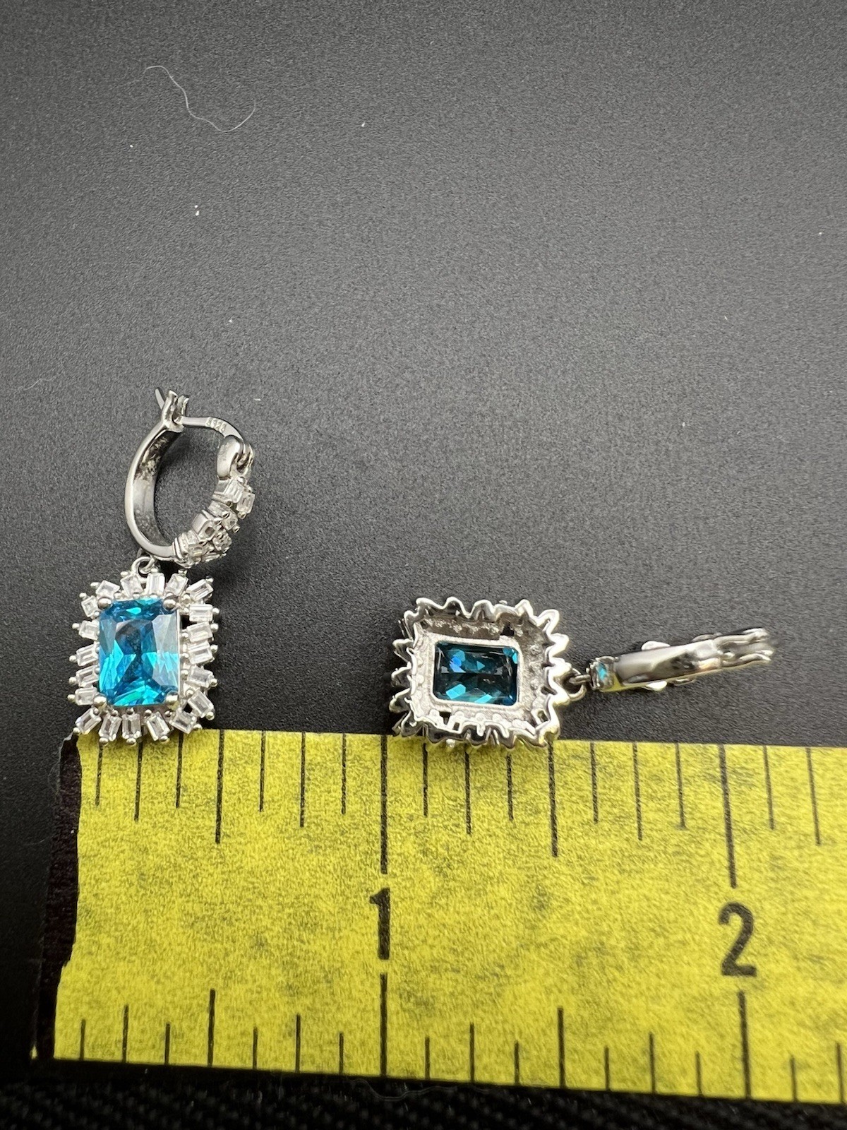 Blue & White/colorless CZ Sterling Silver 925 Dangle Drop Earrings