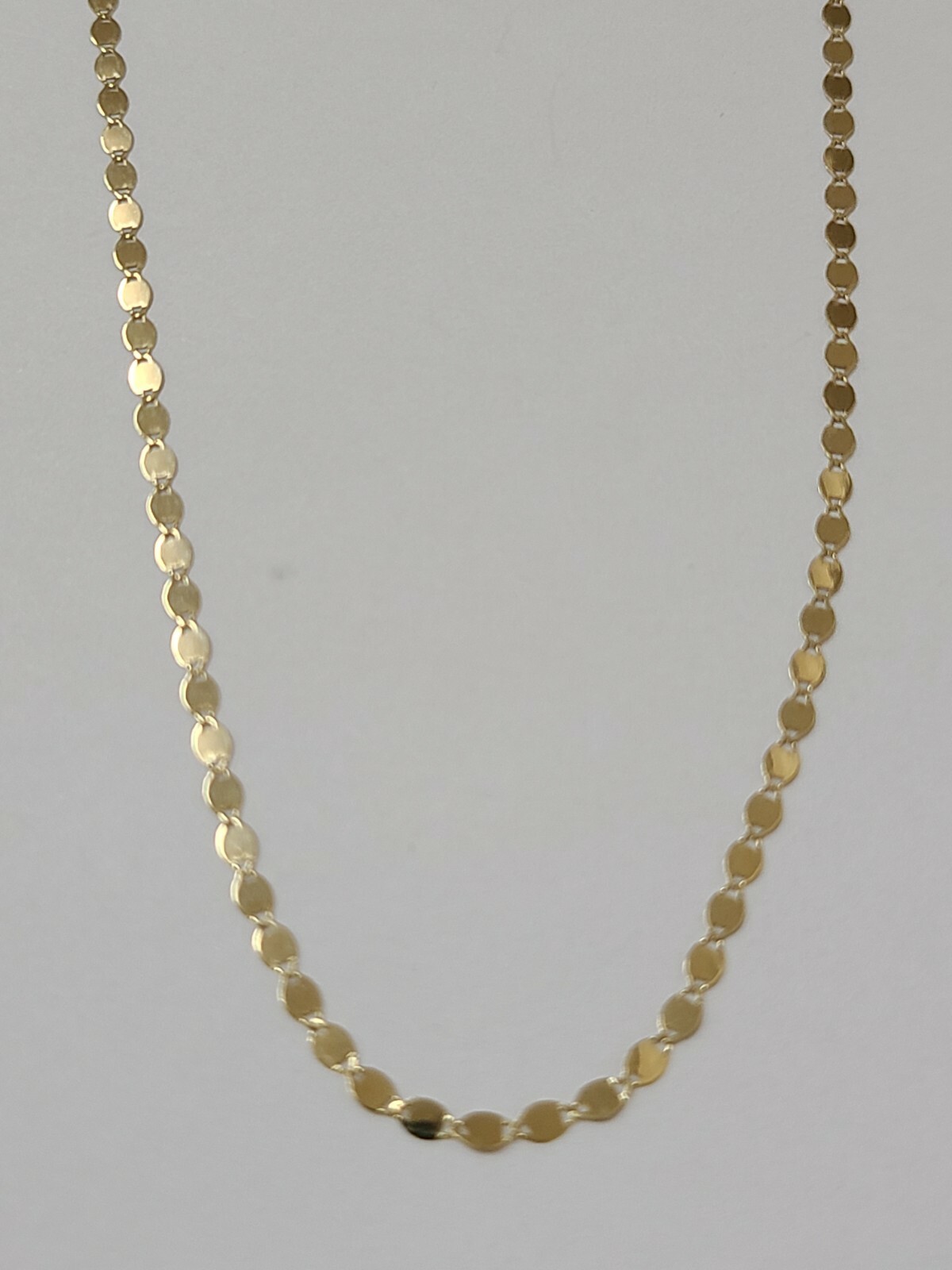 14k Yellow Gold Shiny Flat Chain Oval Links 18″ Long Lobster Claw Lock 2mm Wide