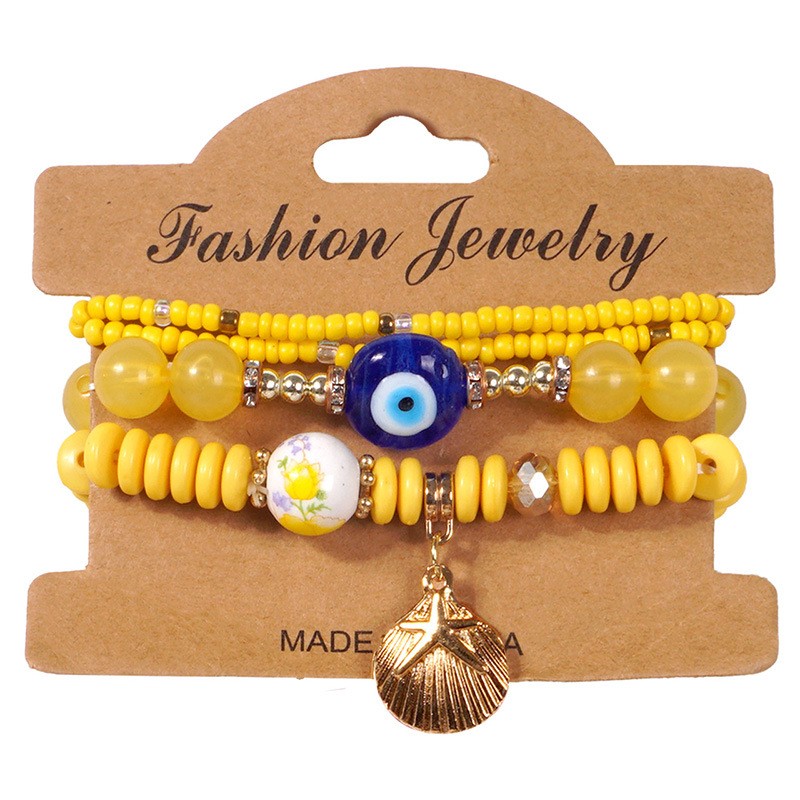 Boho Bracelet Beaded Devil’s Eye Boat Anchor Pendant Multi-Stretch Mala Beads