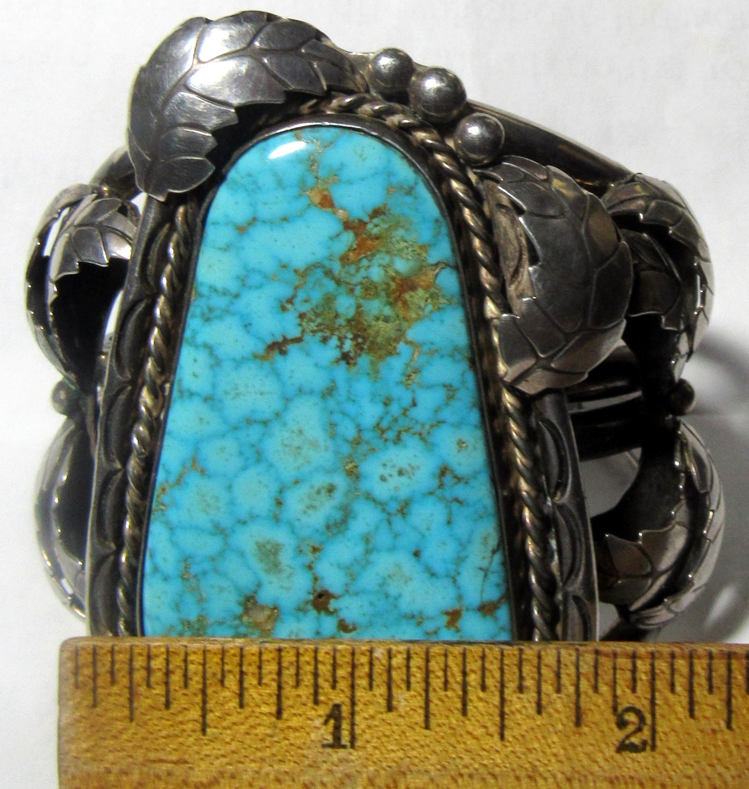 HUGE Navajo 133 GRAM B Shash NUMBER 8 Turquoise Sterling Bracelet CUFF Nat. AMER