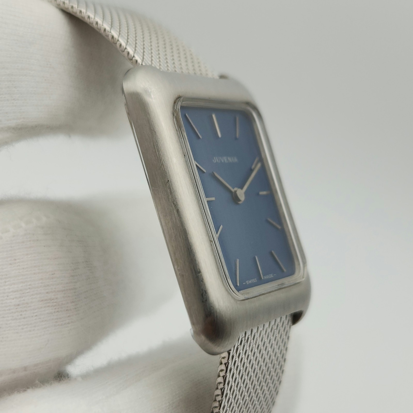 Juvenia “Tank” Style Men’s Vintage Silver Tone / Blue Dial Mechanical Watch