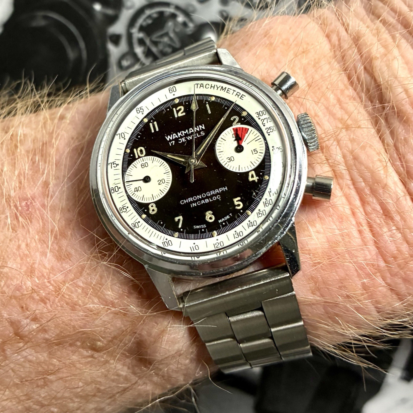 Wakmann 60s Vintage Baby Chronomat Chronograph Watch Swiss 36mm Ref 332.23 V7733