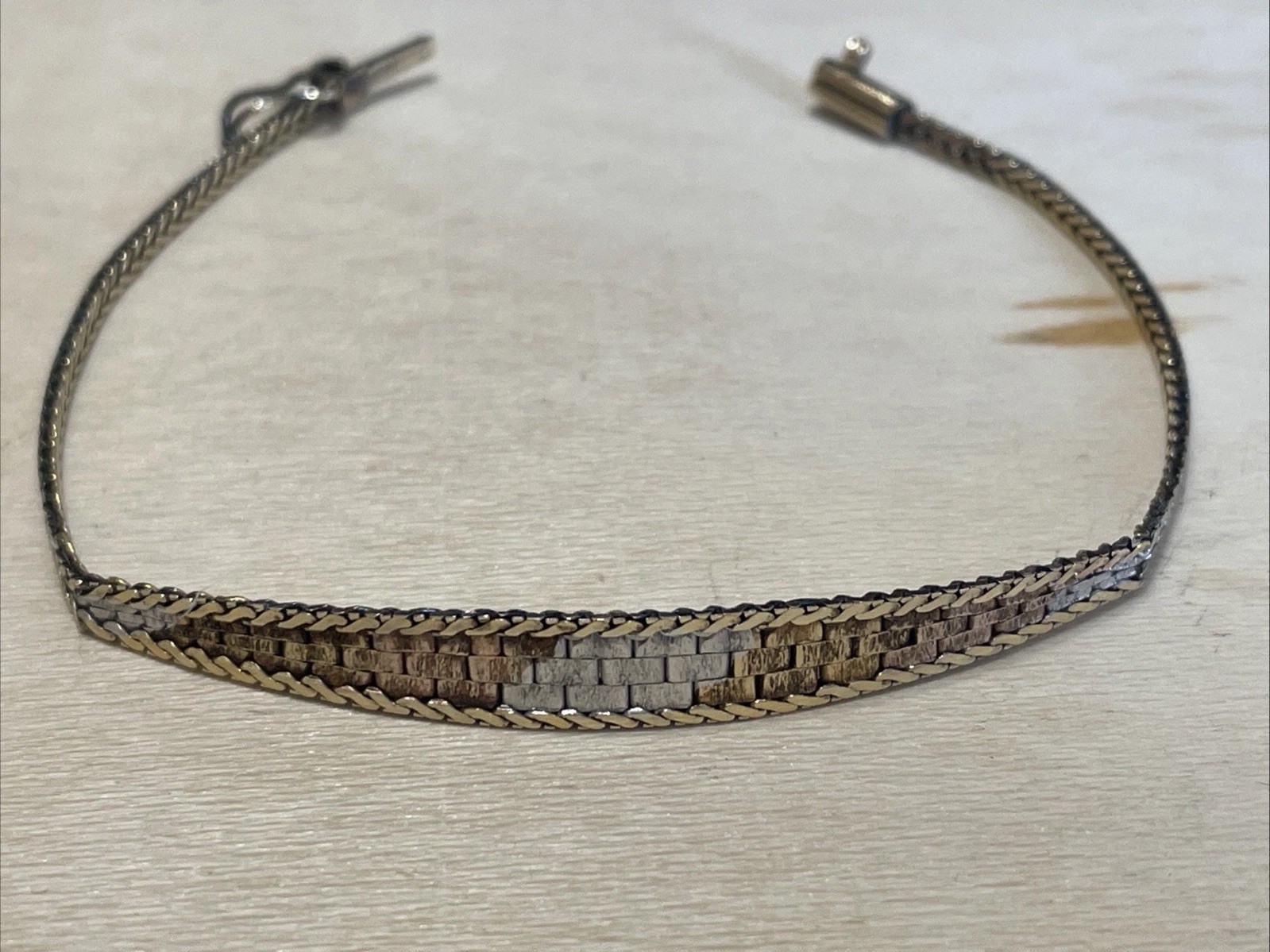 Vintage Tri-Color Top Italian Basket Weave Bracelet 925 Sterling Silver 7”