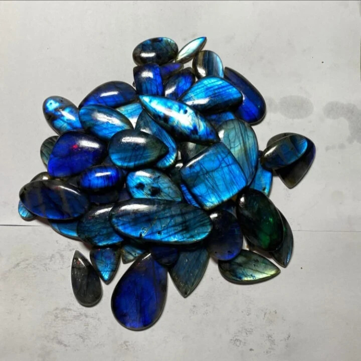 Natural Multi Fire Labradorite Cabochons: Mix Shapes for Jewelry Making (65pcs)