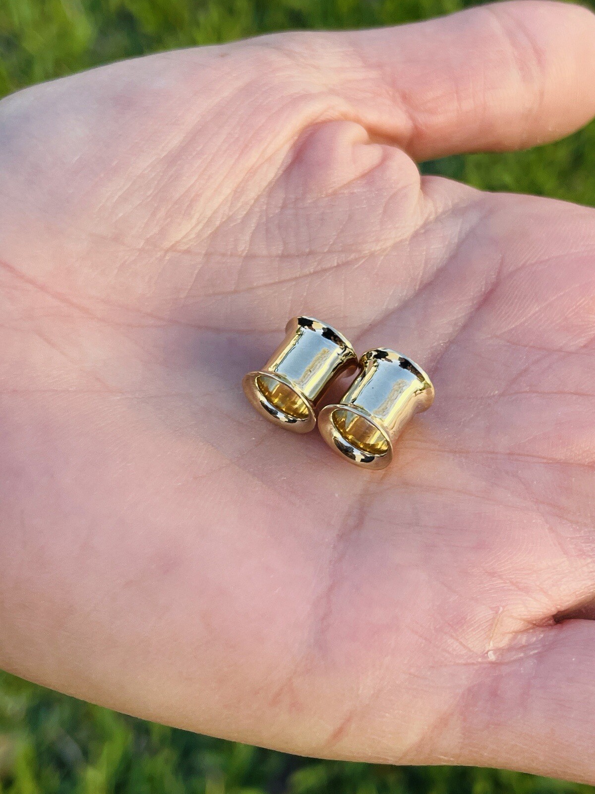 Ear Tunnels 14K Solid Gold Ear Gauges Double Flare Ear Plugs