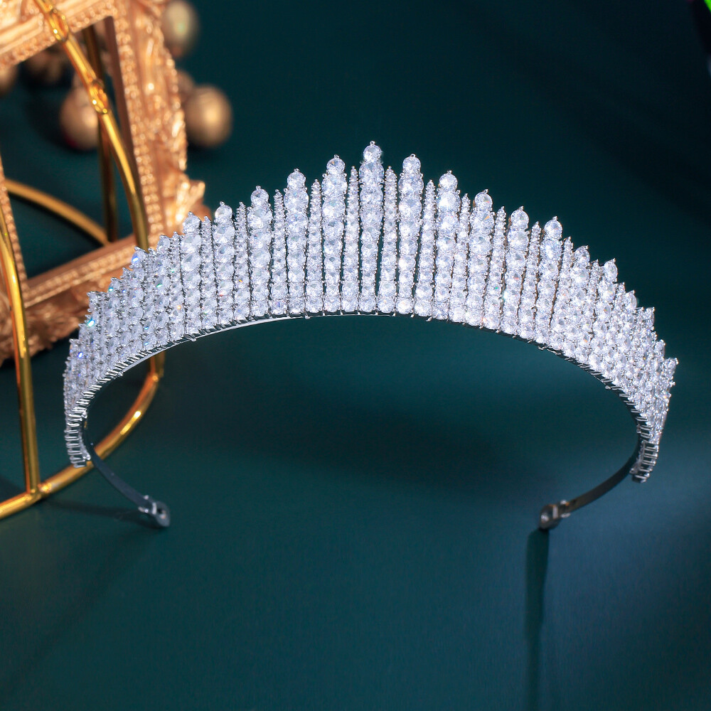 Women Silver Plated Cubic Zirconia Wedding Bridal Queen Prom Pageant Tiara Crown