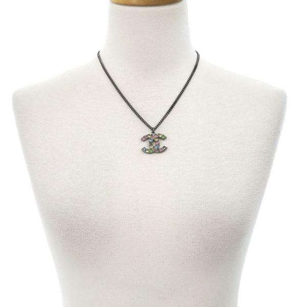 CHANEL CC Logo Multicolor Rhinestone Necklace 16″ Gold Tone 05A Auth #8399