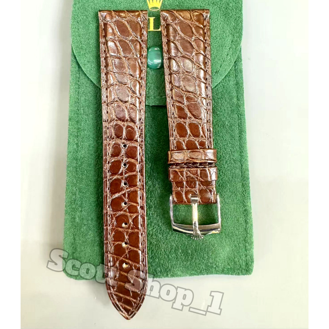 ROLEX Light Brown Crocodile Leather Watch Strap 20-16mm Silver Buckle NOS