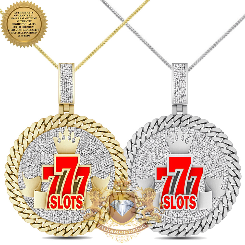 Genuine 3.50 Ct. MOISSANITE Lucky 777 Jackpot Casino Slots Machine Charm Pendant