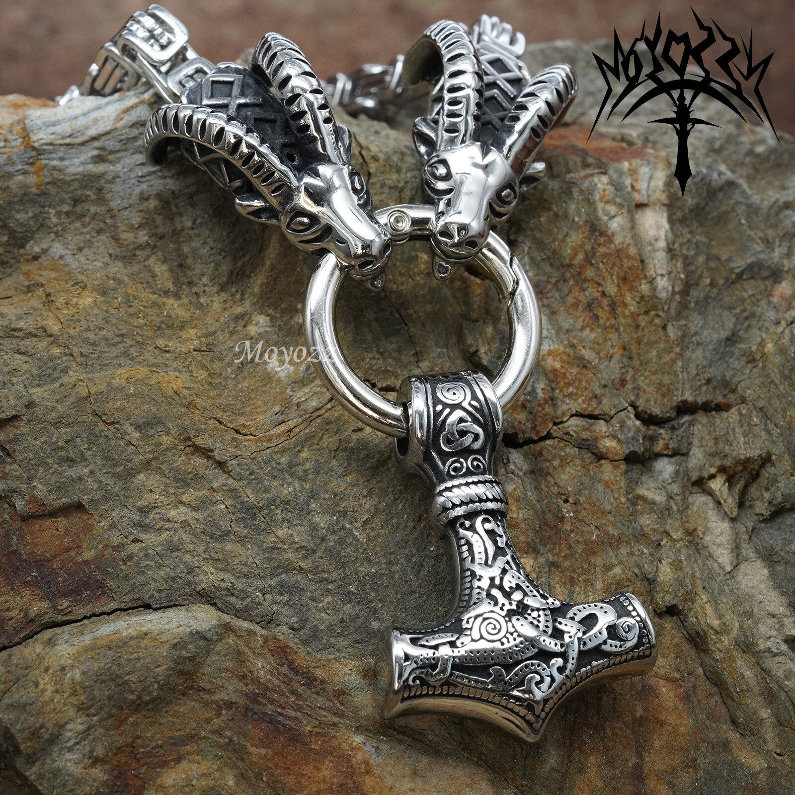 Dragon Head Viking Stainless Steel King Chain Thor Hammer Necklace Pendant Gift