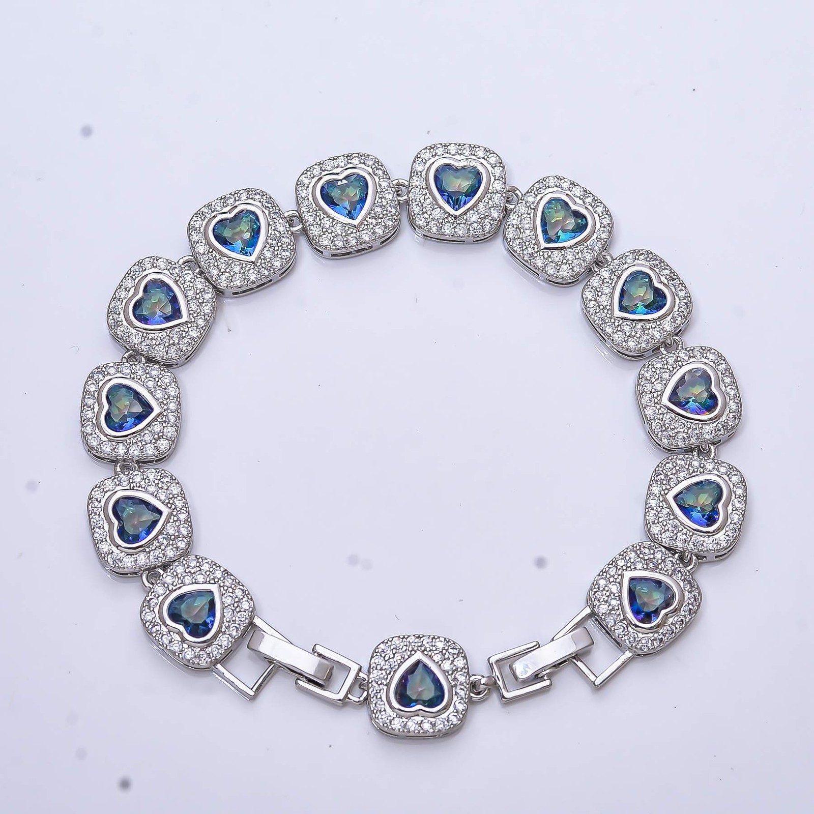 Blue Rainbow Mystic Fire Topaz & Cz925 Sterling Silver Tennis Bracelet 7.99″ B14