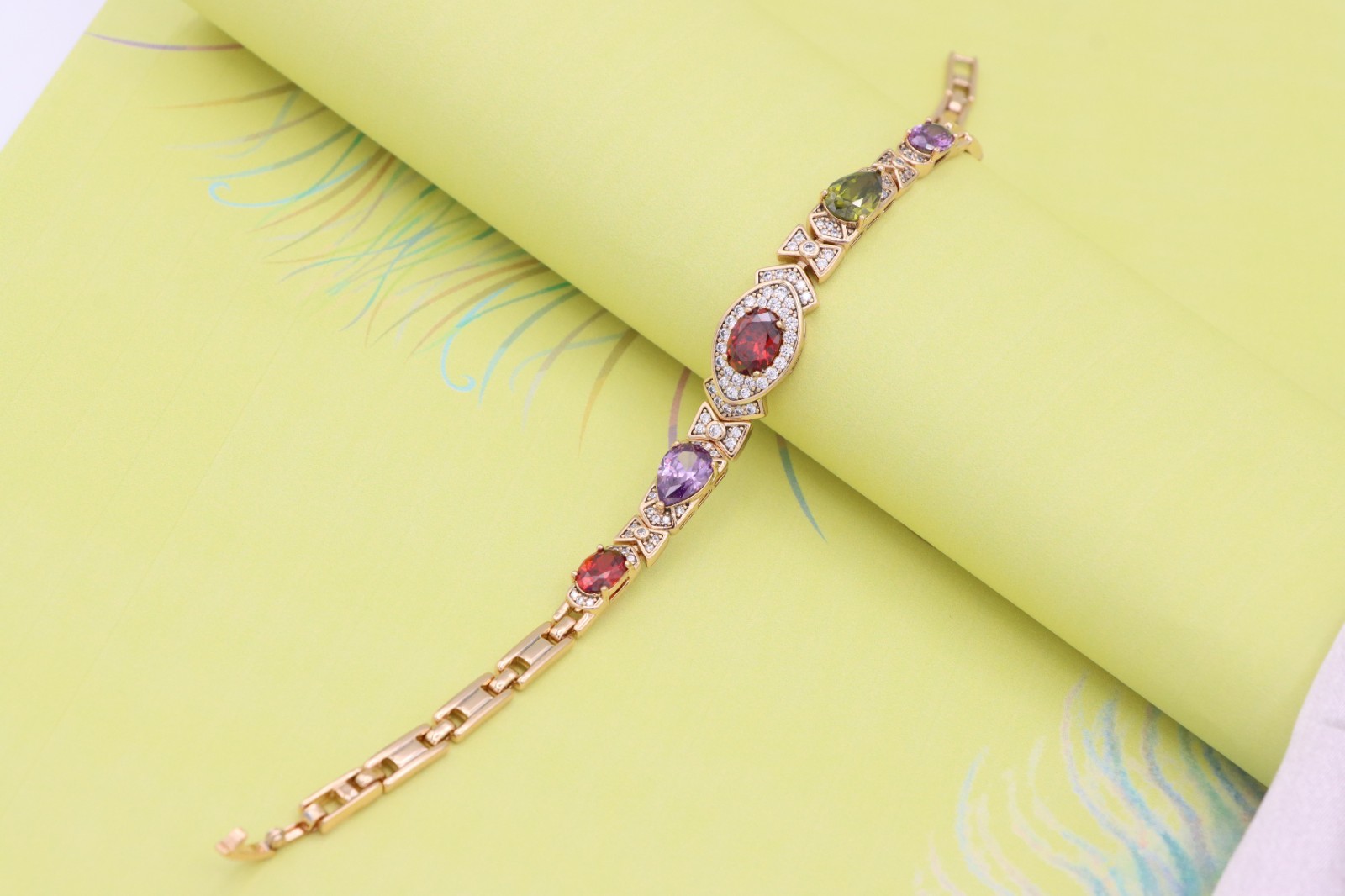 Rose Gold Bracelet with Multicolor Stones & Diamond Halo Accents, XPBL0670