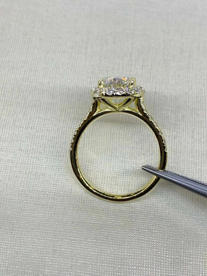 2.30Ct Lab Created Diamond Halo Engagement Ring 14K Yellow Gold Finish