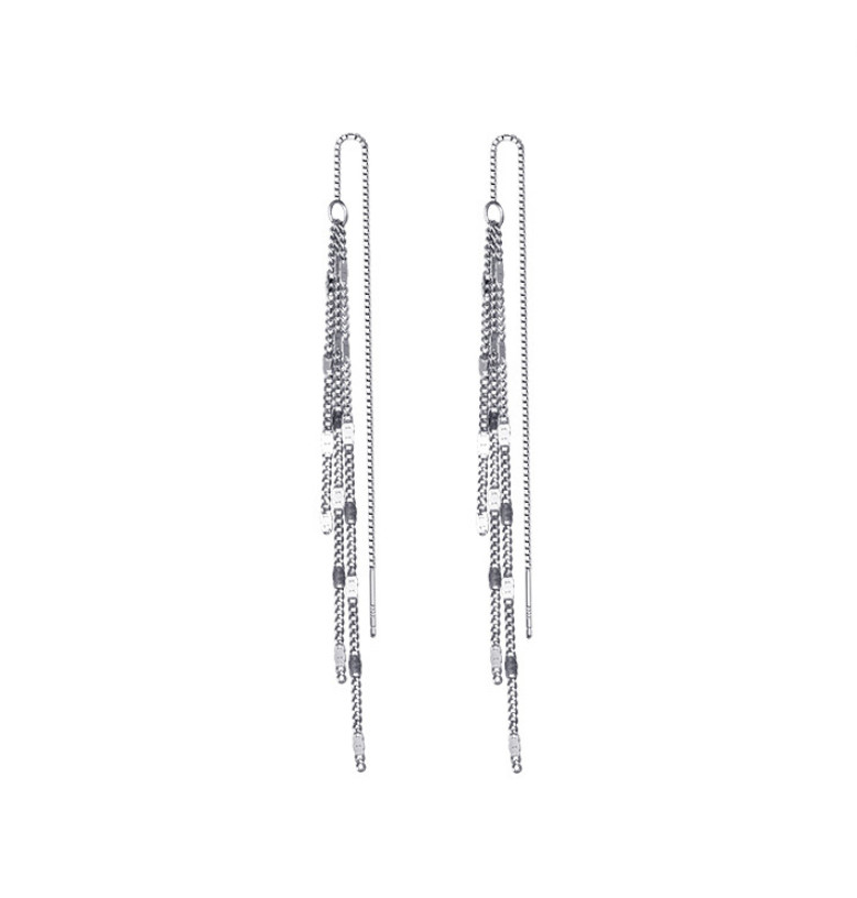 2Pcs 925 Silver Plated Threader Earrings Dainty Chain Tassel Drop Earrings TH1
