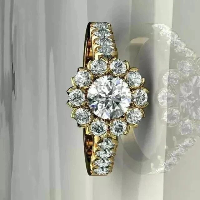 2.50Ct Round Cut Lab-Created Diamond Halo Engagement Ring 14K Yellow Gold Plated