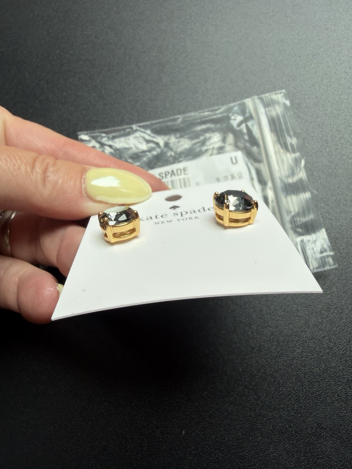 kate spade new york Black Round Crystal Stud Earrings Gold Tone Butterfly
