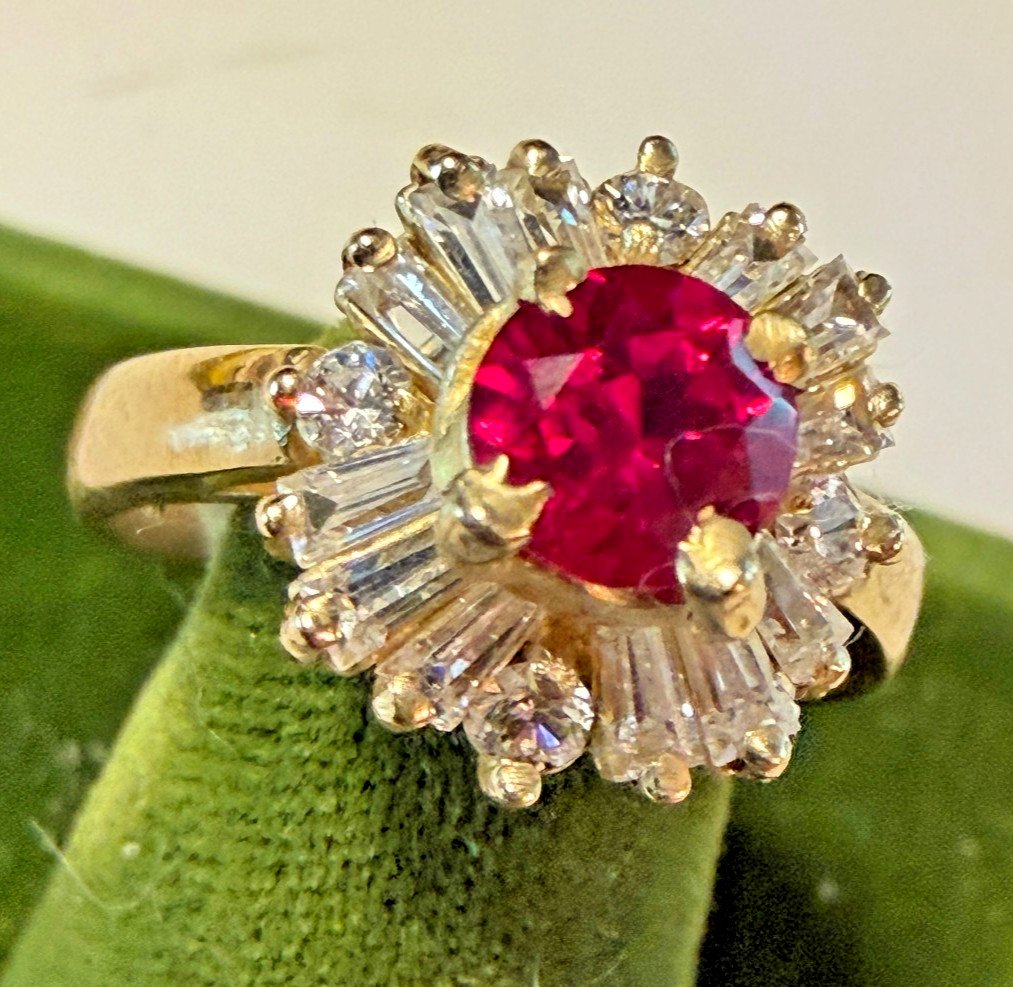 Vintage SOLID 10KT BJM Gold Stamped Red Size 8 Ring 4.71g NOS NOI!
