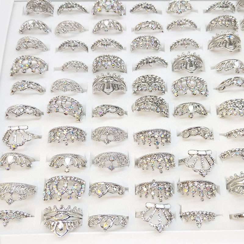 25/50/100 Wholesale Princess Queen Crown Sparkling Cubic Zirconia Ring Jewelry
