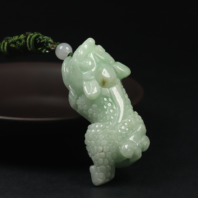 Certified Grade A 100% Natural Green Jadeite Jade Pendant Handmade Pixiu CF76907