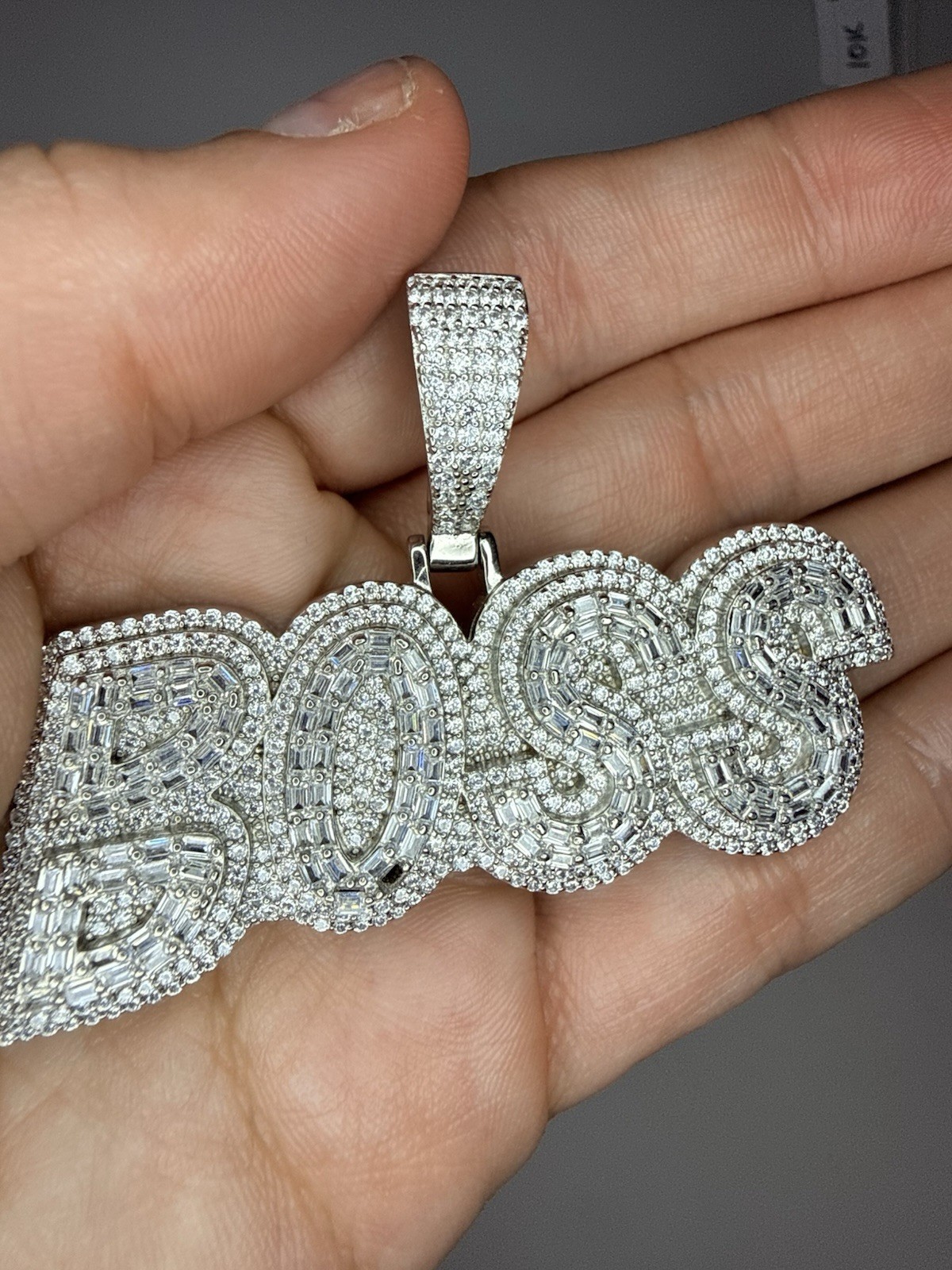 925 Sterling Silver BOSS Pendant Iced Out CZ Hip Hop Charm