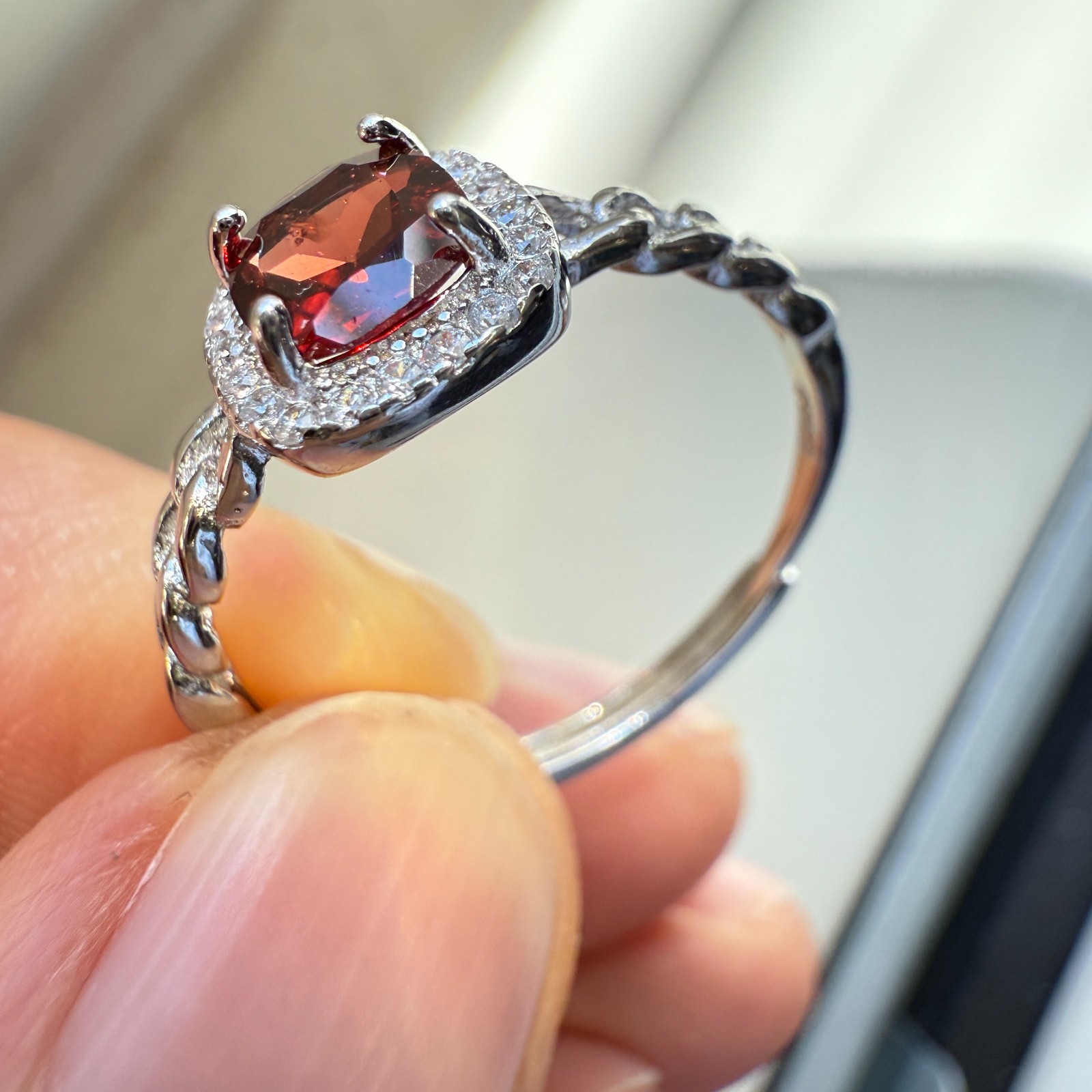 925 Sterling Silver Ring 5mm Natural Rhodolite Garnet Zircon Handmade Chain Gift